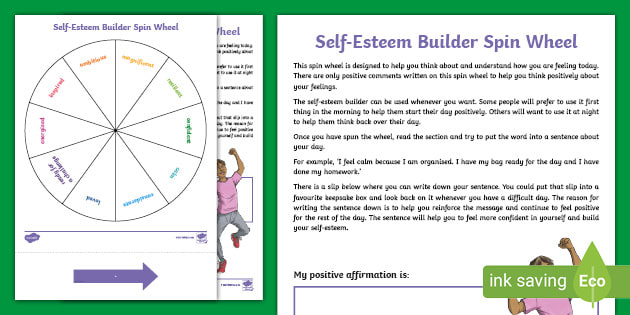 self esteem builder spin wheel activity teacher made