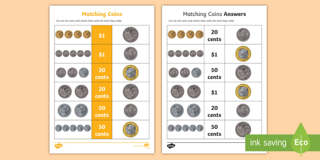 matching coins worksheet worksheet teacher made