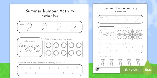 Summer Number Two Worksheet Activity | Tracing, Counting