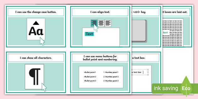 Word Processing Skills Help Cards (teacher Made)