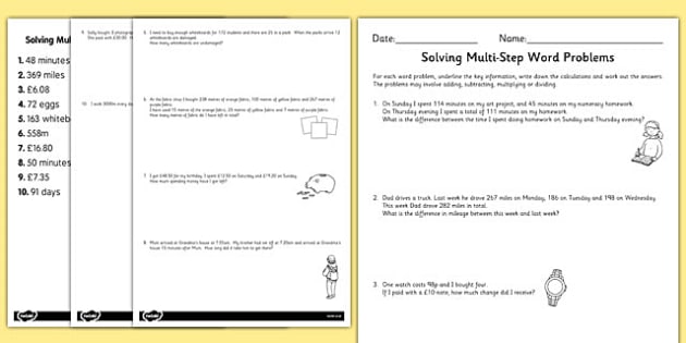 Two Step Maths Word Problems Differentiated Worksheet