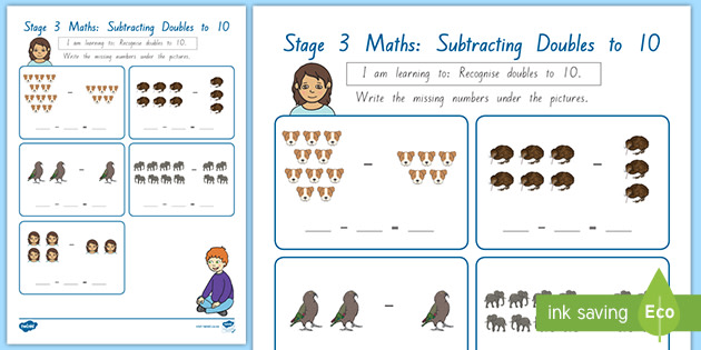 new zealand maths stage 3 doubles to 10 subtracting worksheet