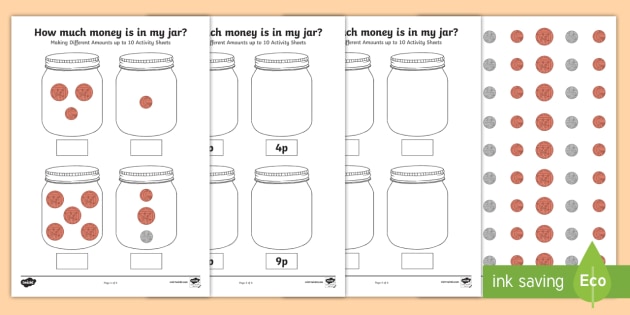 how-much-money-is-in-my-jar-making-different-amounts-within-10-worksheets