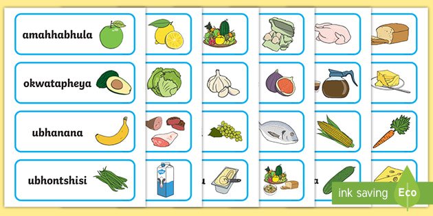 food cards isizulu amakhadi okudla teacher made