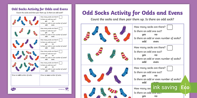 Odd Socks Worksheet For Odds And Evens Teacher Made