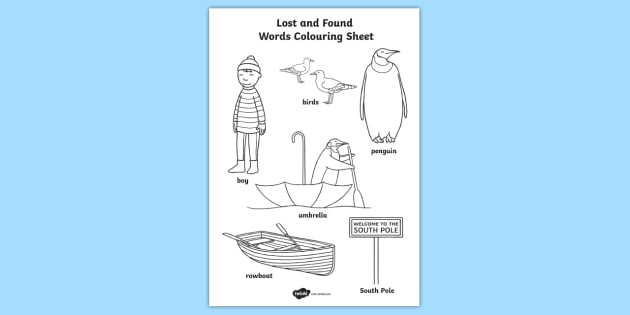 Words Colouring Sheet to Support Teaching on Lost and Found