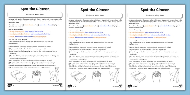 Identifying Subordinate Clauses Worksheet Spot The Clauses