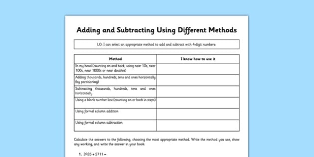 Adding and Subtracting Using Different Methods