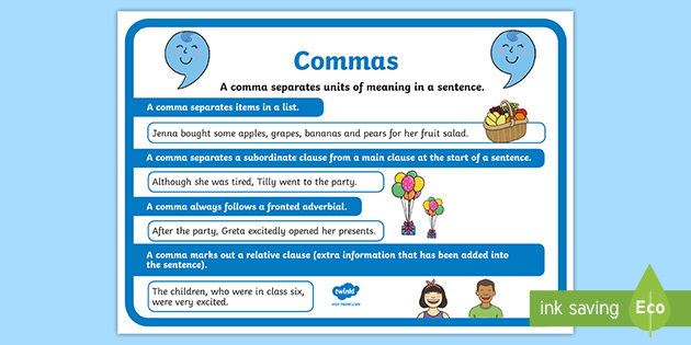 Commas Punctuation Poster Primary Resources