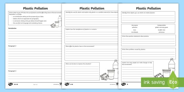 plastic pollution differentiated worksheet worksheet
