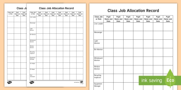 Jobs Chart For Classroom Template