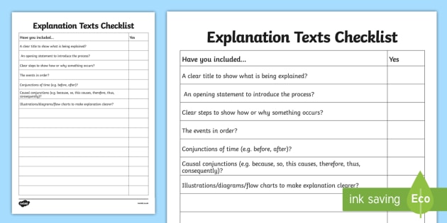 toolkit for report non chronological Texts Explanation explanations  Checklist  FREE!