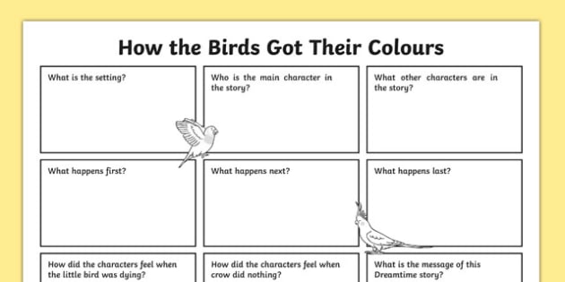 Aboriginal Dreamtime How the Birds Got Their Colours Worksheet