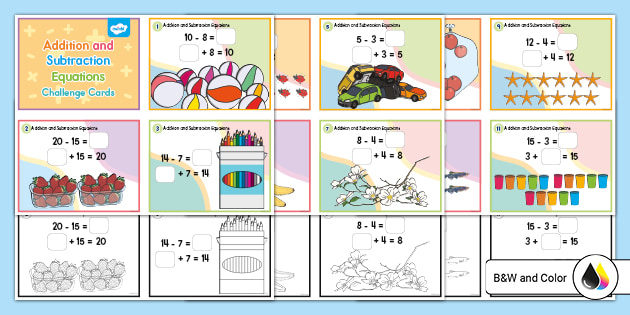 First Grade Addition and Subtraction to 20 Task Cards