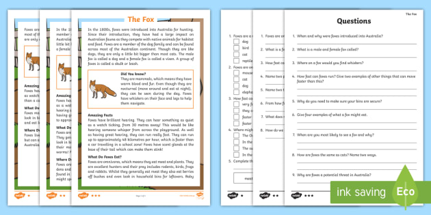 Fox Differentiated Reading Comprehension Activity