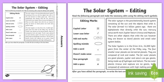 solar system proofreading exercise teacher made twinkl