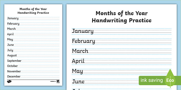 months of the year handwriting practice worksheet