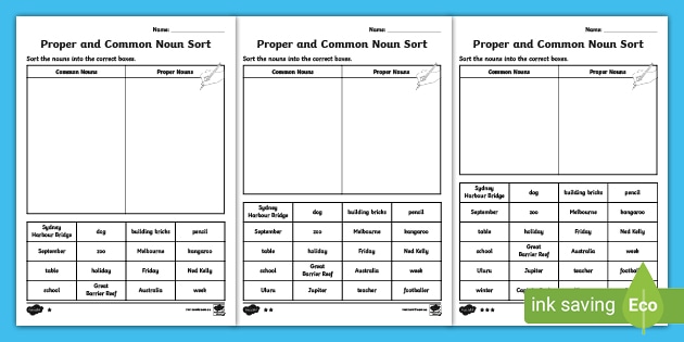 Proper and Common Noun Sort Worksheet (teacher made)