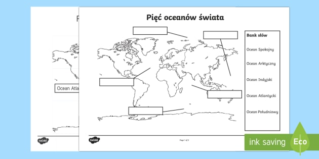 Karta Pięć oceanów świata (teacher made)