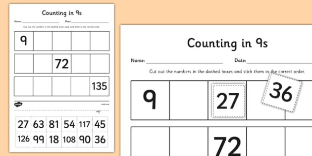 Counting in 9s Cut and Stick Worksheet / Worksheet