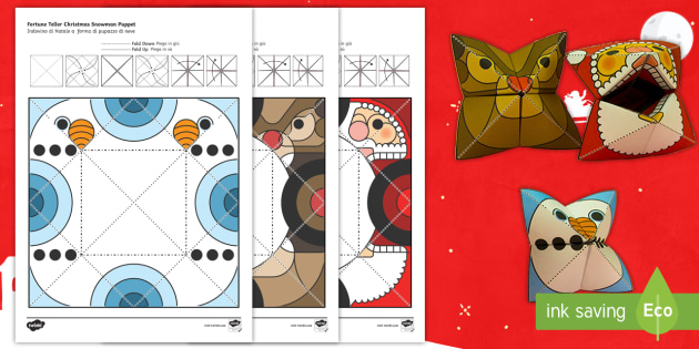 Simple 3D Christmas Fortune Teller Puppet Pack Paper Craft English/Italian
