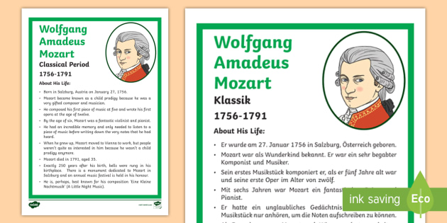 Wolfgang Amadeus Mozart Fact File English/German