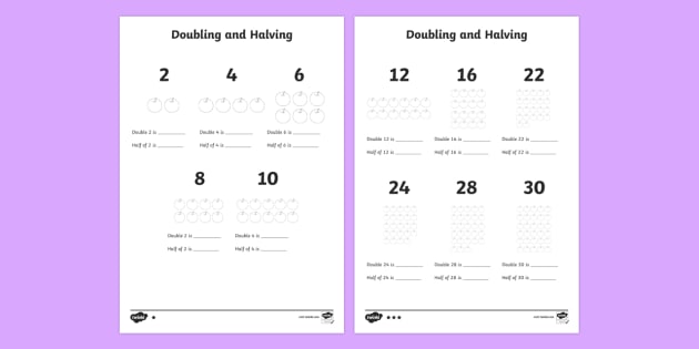 doubling and halving worksheet math resources