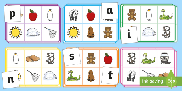 kindergarten for family worksheet Matching 1 Bingo Game phonics,   Phonics Set Picture bingo