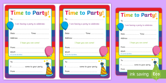 Birthday Party Invitation Cards (teacher made) - Twinkl