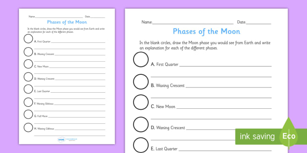 Explain Phases of the Moon Worksheet (teacher made)