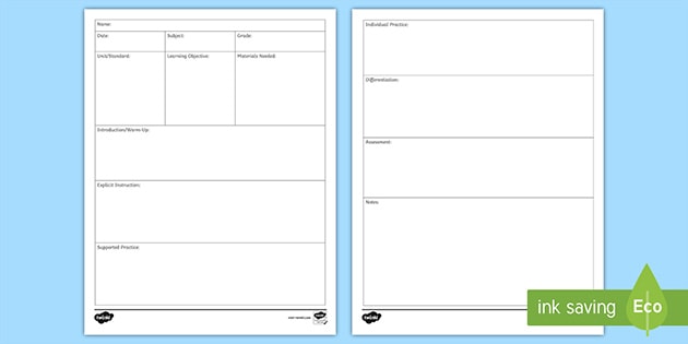 Free Editable Lesson Template Teacher Made