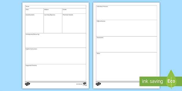 FREE Simple Elementary Lesson Plan Template Editable