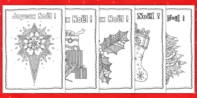 French Christmas Cards Mindfulness Colouring Twinkl