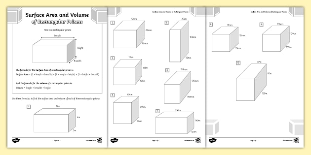 Volume And Surface Area Worksheets Volume And Surface Area Worksheets