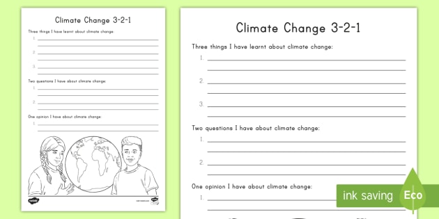 Climate Change 3-2-1 Worksheet / Activity Sheet - Climate