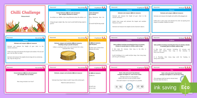 Year 4 Chilli Challenge Measurement Differentiated Maths Challenge Cards