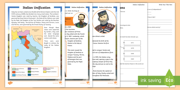 The Italian Unification Differentiated Reading Comprehension Activity