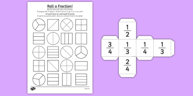 year 2 roll a fraction worksheet worksheet romanian translation