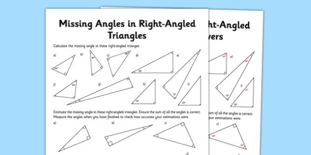 Calculating Angles Of A Right Angled Triangle Worksheet