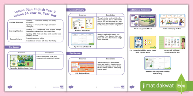 Lesson Plan English Year 3 Lesson 54 Year In, Year Out