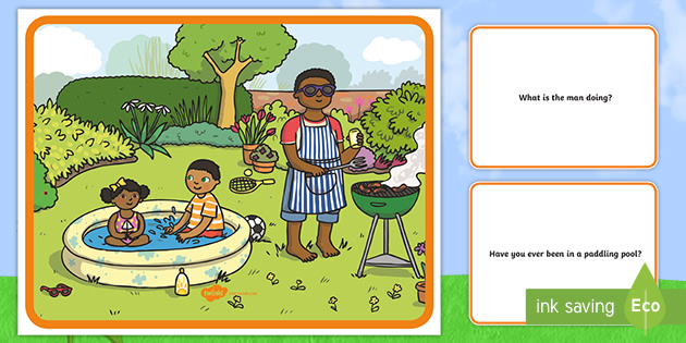 Summer Barbecue Scene and Question Cards (teacher made)