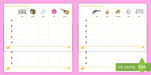 Find And Sink G Initial Sound Game Worksheet