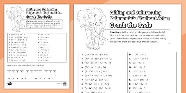 Adding Polynomials Worksheets