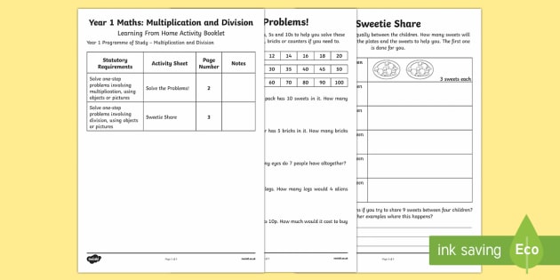 Year 1 Maths Multiplication and Division Learning From Home Activity ...