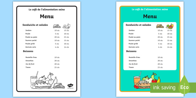 Menu Pour Jeu De Role Le Cafe De L Alimentation Saine