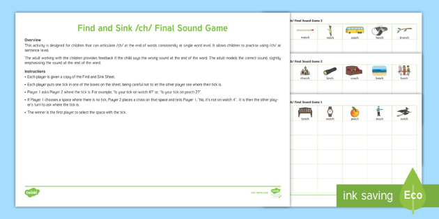 Find And Sink Ch Final Sound Game Teacher Made