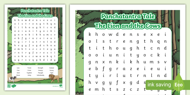 Panchatantra Tale- The Lion And The Cows Word Search