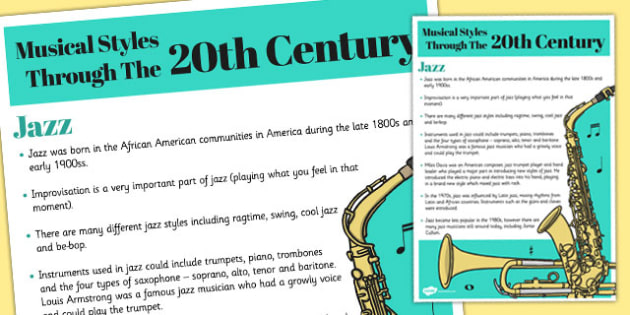 Musical Styles Through the 20th Century Jazz Information Poster