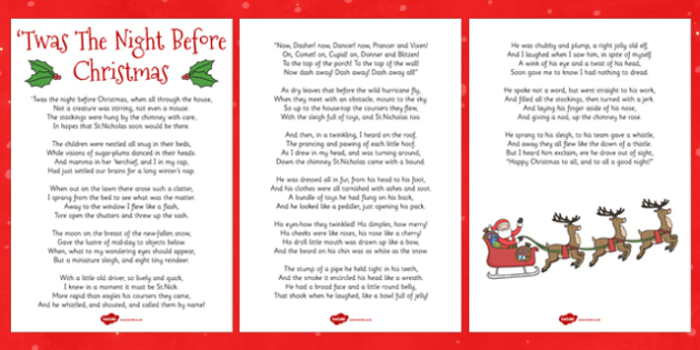Twas The Night Before Christmas Lyric Sheet Twas The Night