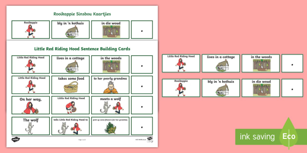 little red riding hood sentence building cards english afrikaans